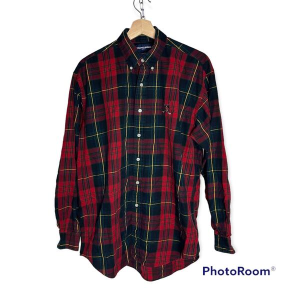 Ralph Lauren Golf Men's Medium VTG 100% Cotton Tilden Button Down Tartan Shirt - Picture 1 of 9